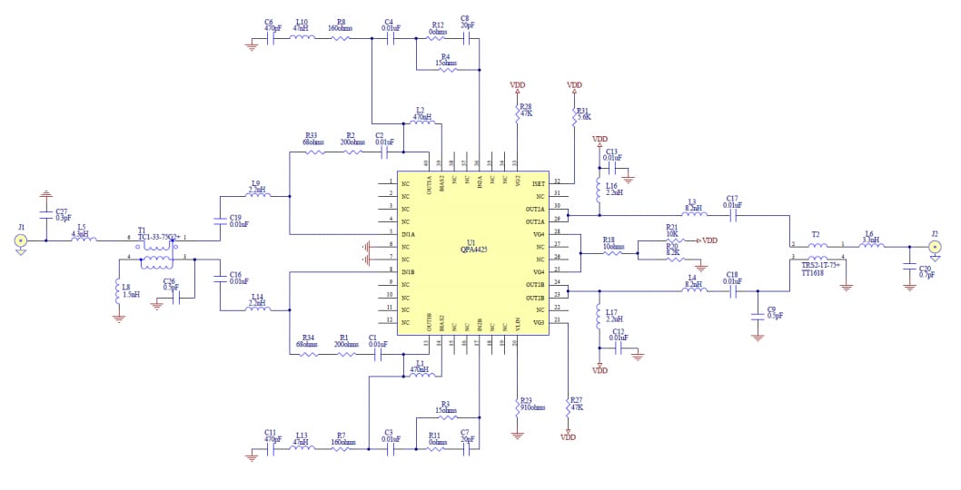 Schéma du circuit d'application - Qorvo Amplificateurs RF QPA4425